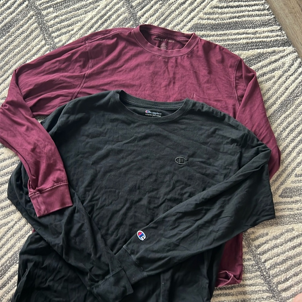 TWO long sleeve tees - American Eagle & Champion - men’s size Large